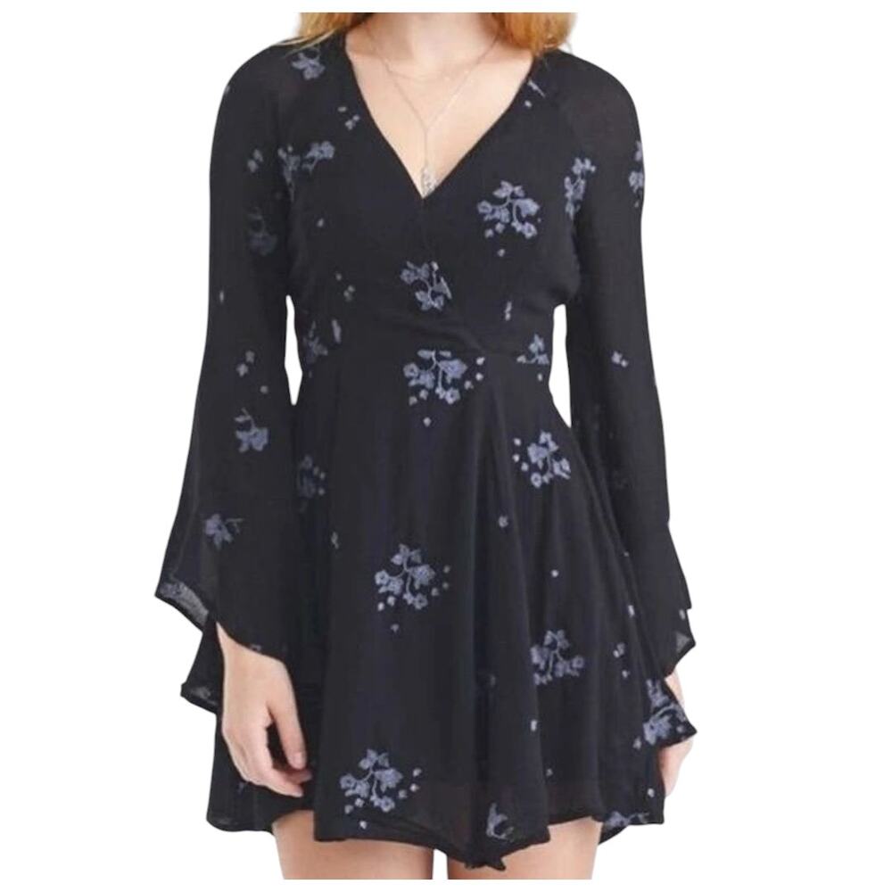 Free People Black Mini Dress with Lavender Floral Print